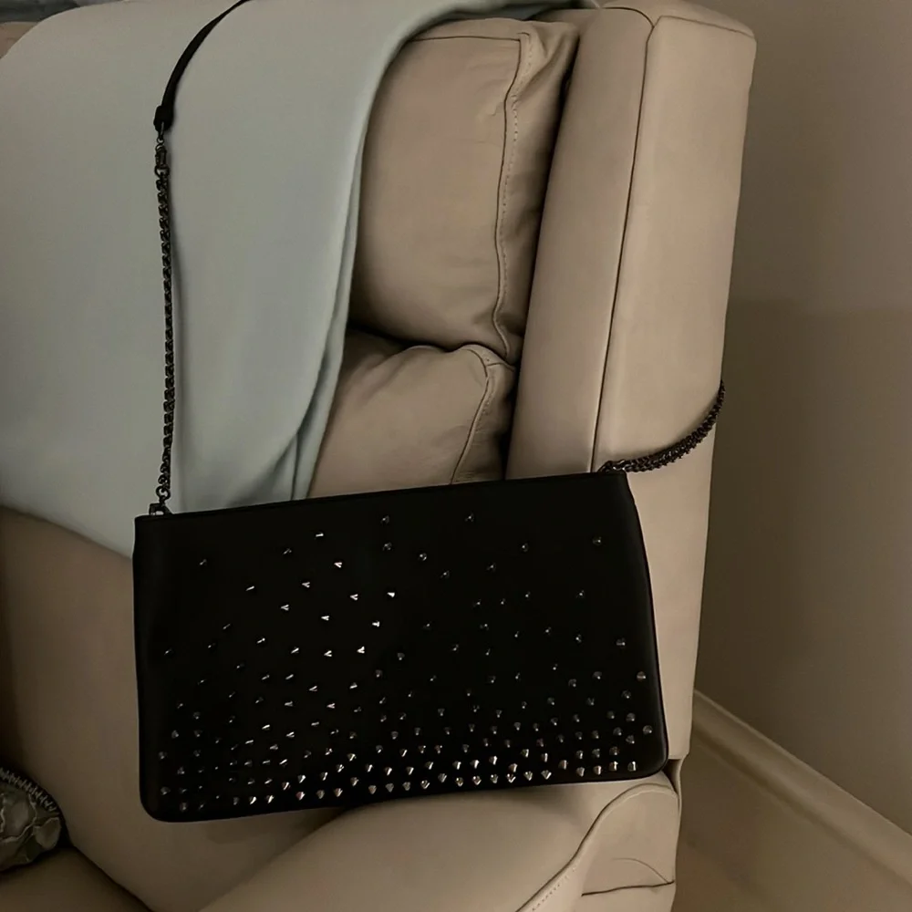 Christian Louboutin Black Leather Loubiposh Degrade spiked clutch